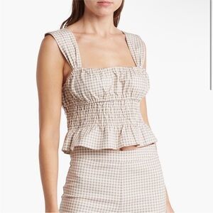 WEWOREWHAT Gingham Smocked Crop Top - Cream